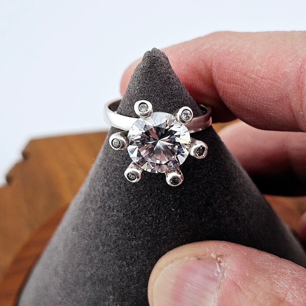 Vintage Silver 925 Marked Ring with White Topaz Stone